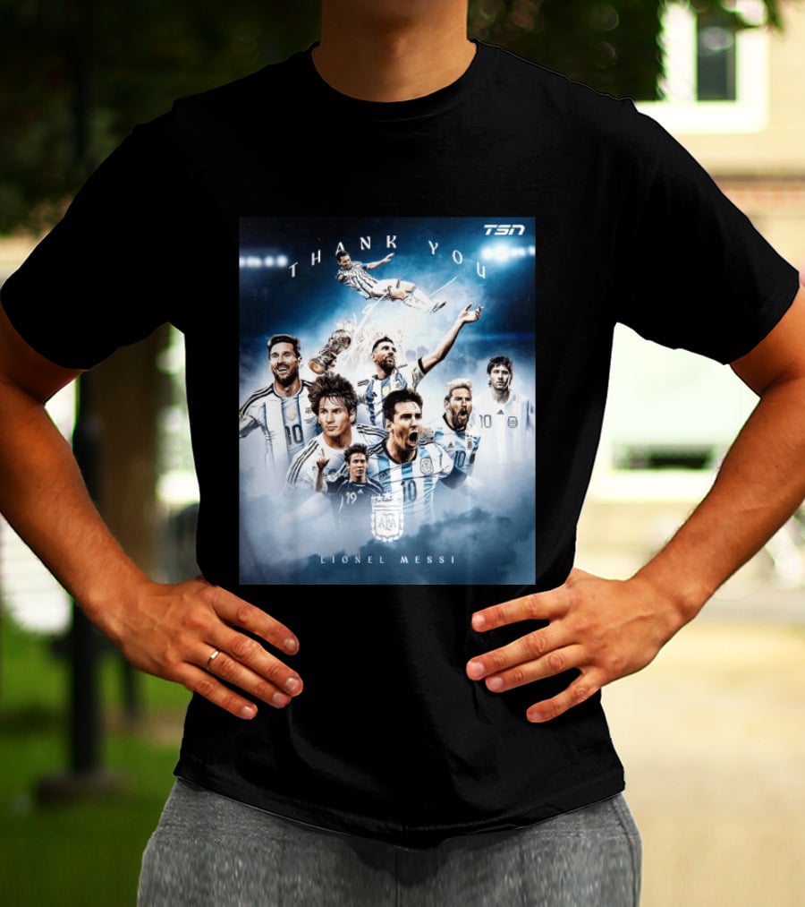 Thank You Lionel Messi TSN Argentina Soccer Legend With Trophy And Team Moments T-Shirt