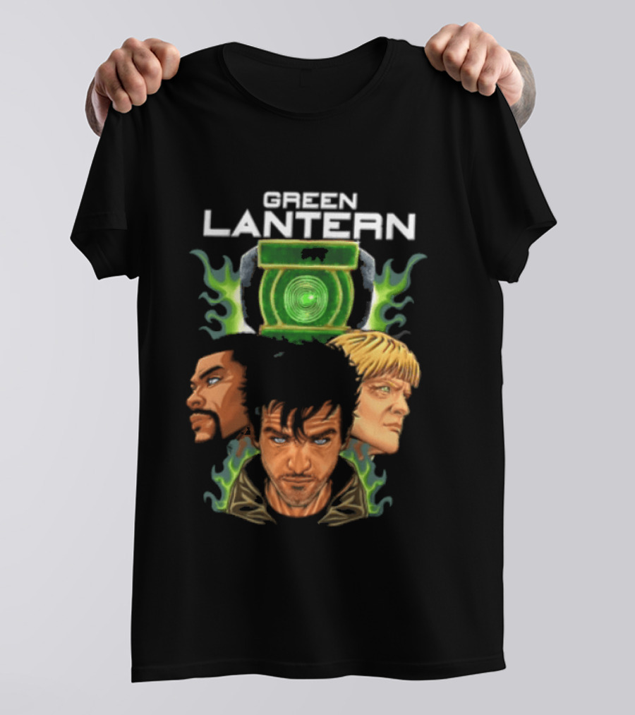 Green Lantern Glowing Eyes With Symbol Featuring Three Characters T-Shirt