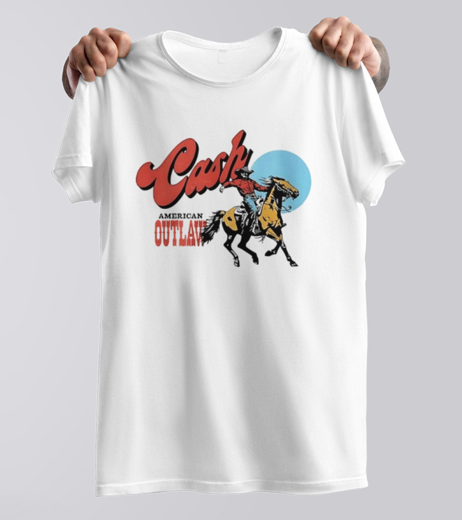 Cash American Outlaw Cowboy Riding Horse T-Shirt