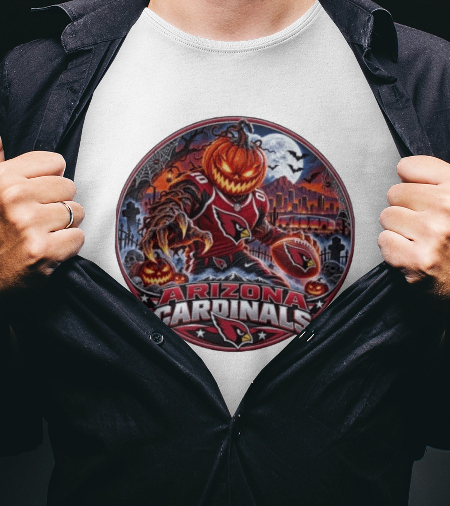Arizona Cardinals Halloween Jack O' Lantern Football Spooky City Skyline T-Shirt