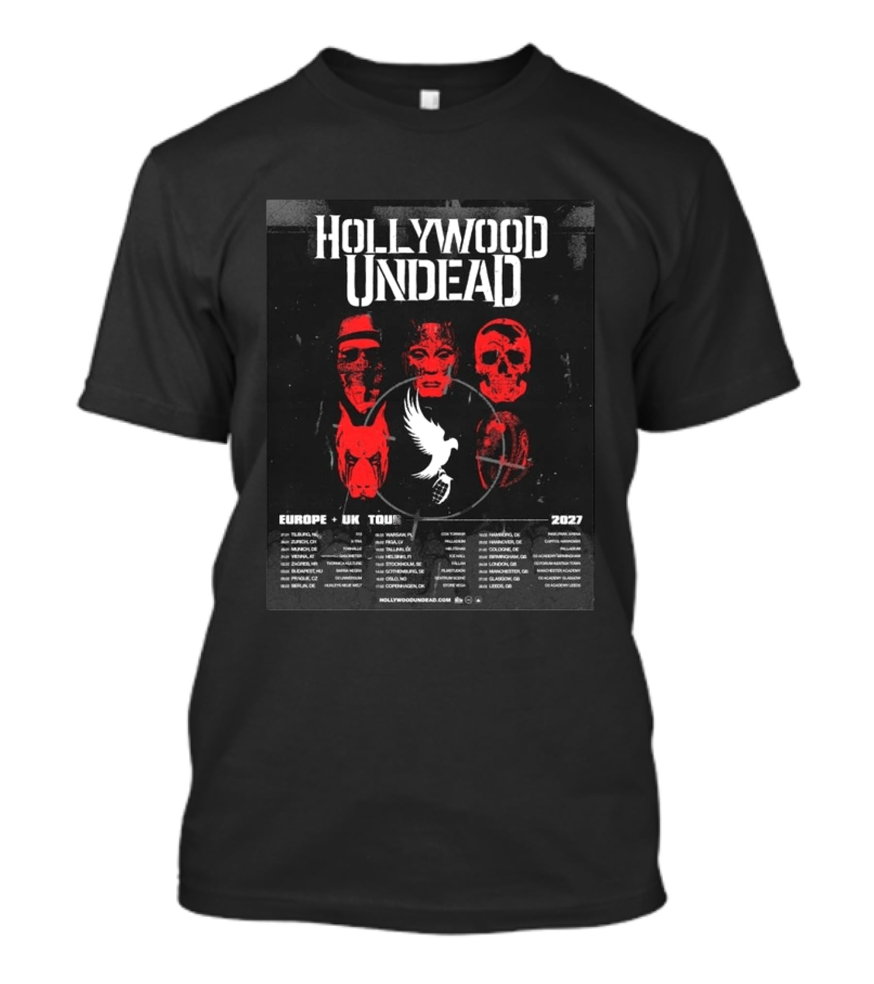 Hollywood Undead Europe UK 2027 Tour Cities And Mask T-Shirt