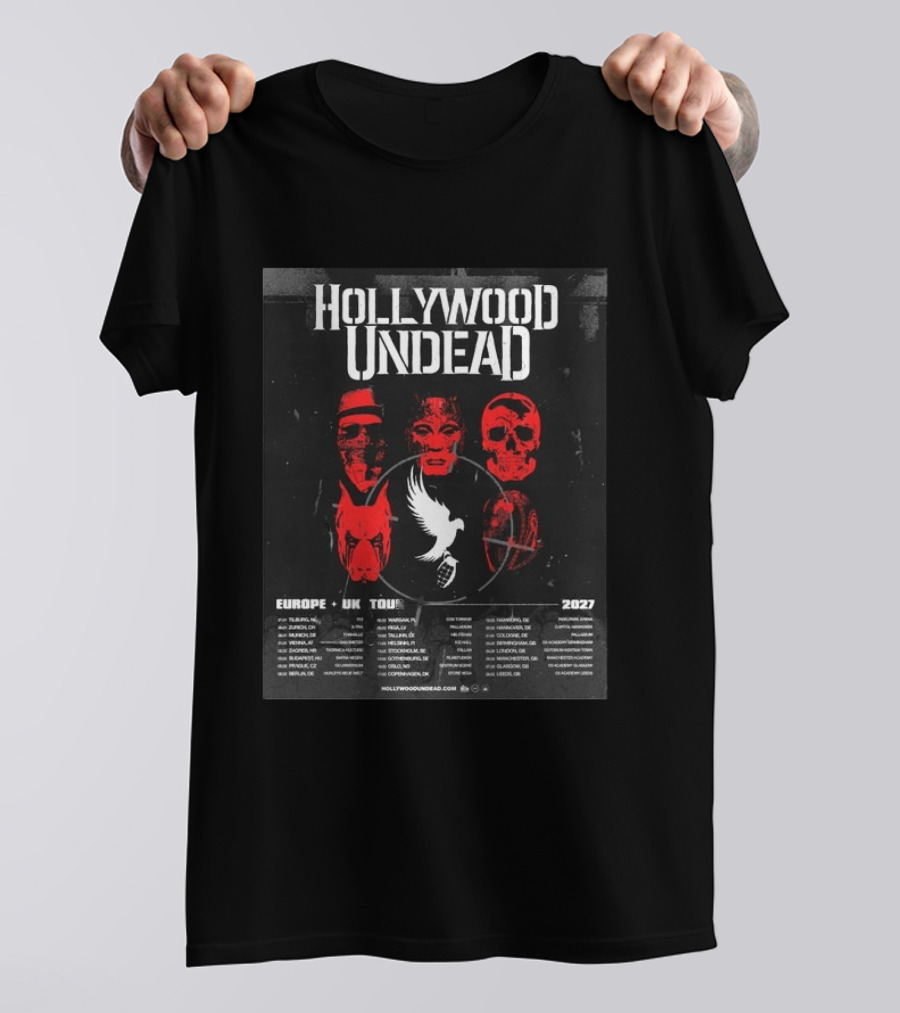 Hollywood Undead Europe UK 2027 Tour Cities And Mask T-Shirt