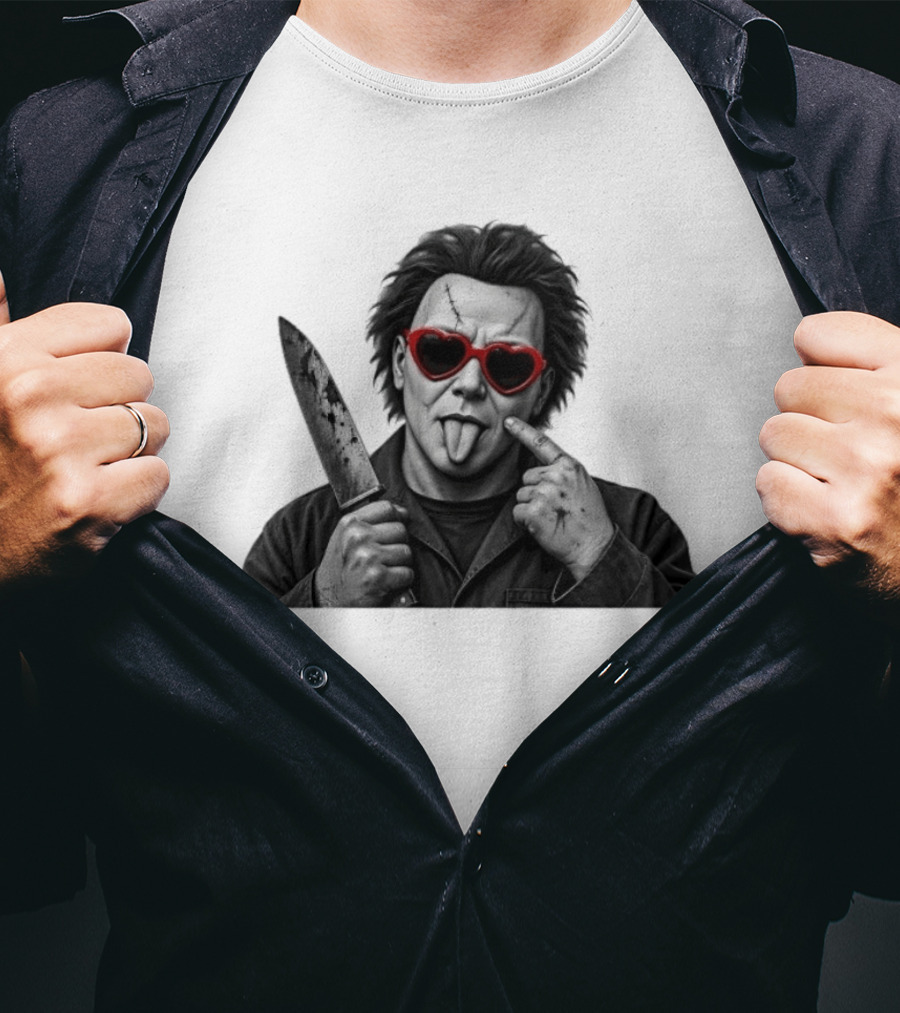 Michael Myers Heart Sunglasses Knife Halloween T-Shirt