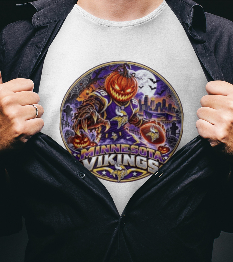 Minnesota Vikings Halloween Jack O' Lantern Football Spooky Night T-Shirt