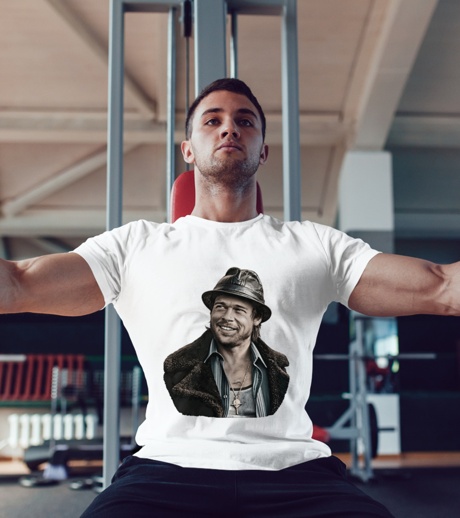 Brad Pitt Leather Jacket And Hat Style Killing Them Softly Jackie Cogan T-Shirt