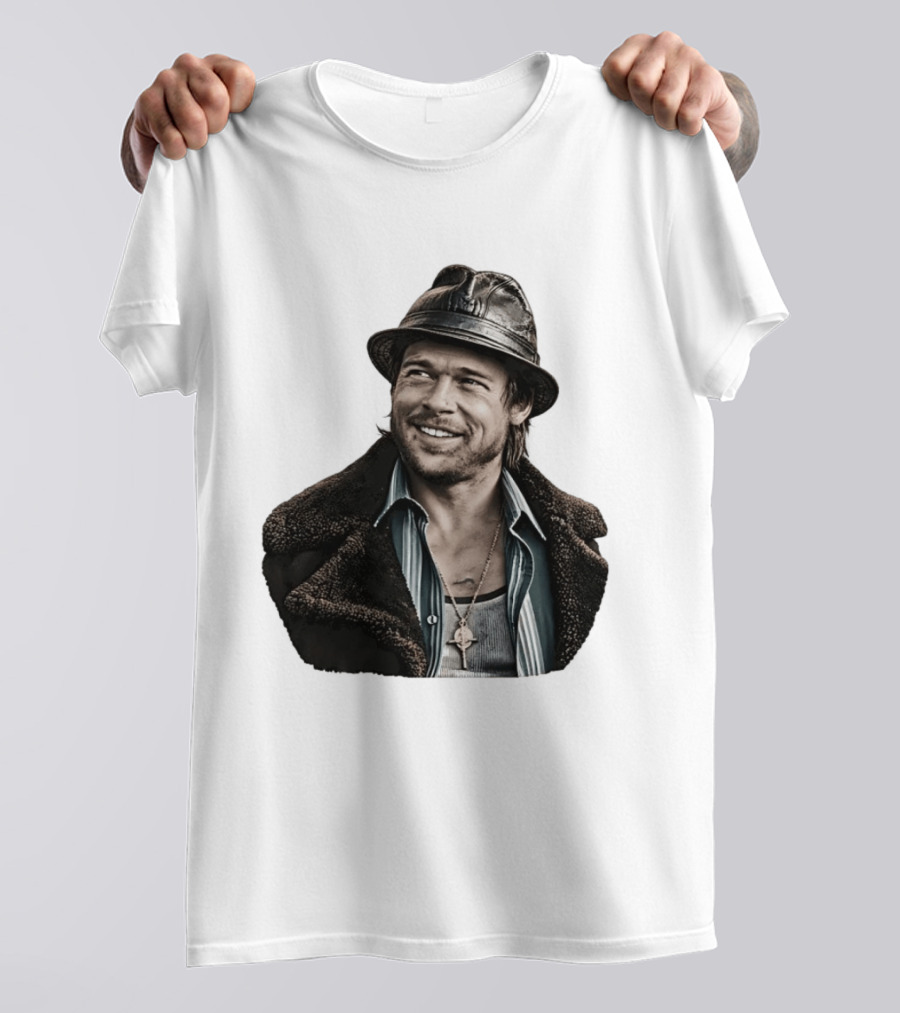Brad Pitt Leather Jacket And Hat Style Killing Them Softly Jackie Cogan T-Shirt