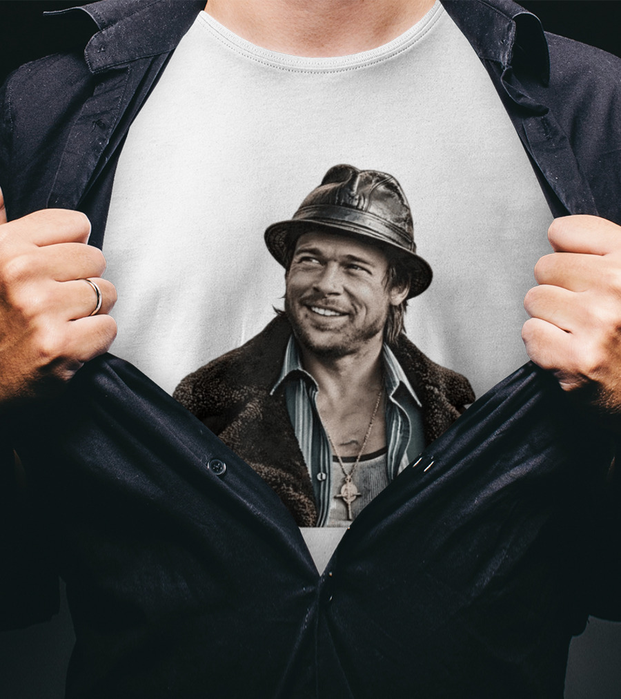 Brad Pitt Leather Jacket And Hat Style Killing Them Softly Jackie Cogan T-Shirt