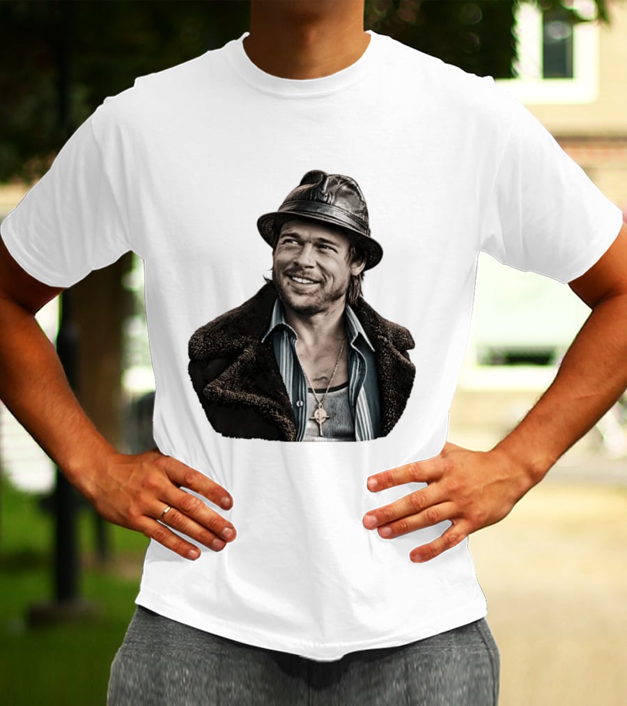 Brad Pitt Leather Jacket And Hat Style Killing Them Softly Jackie Cogan T-Shirt