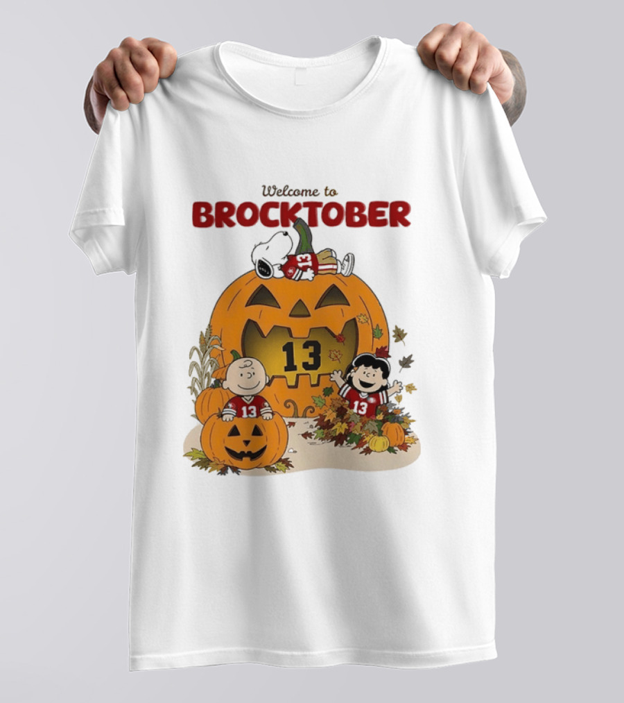 Brock Purdy San Francisco 49ers Welcome To Brocktober Peanuts Halloween Pumpkin Snoopy Charlie Brown T-Shirt