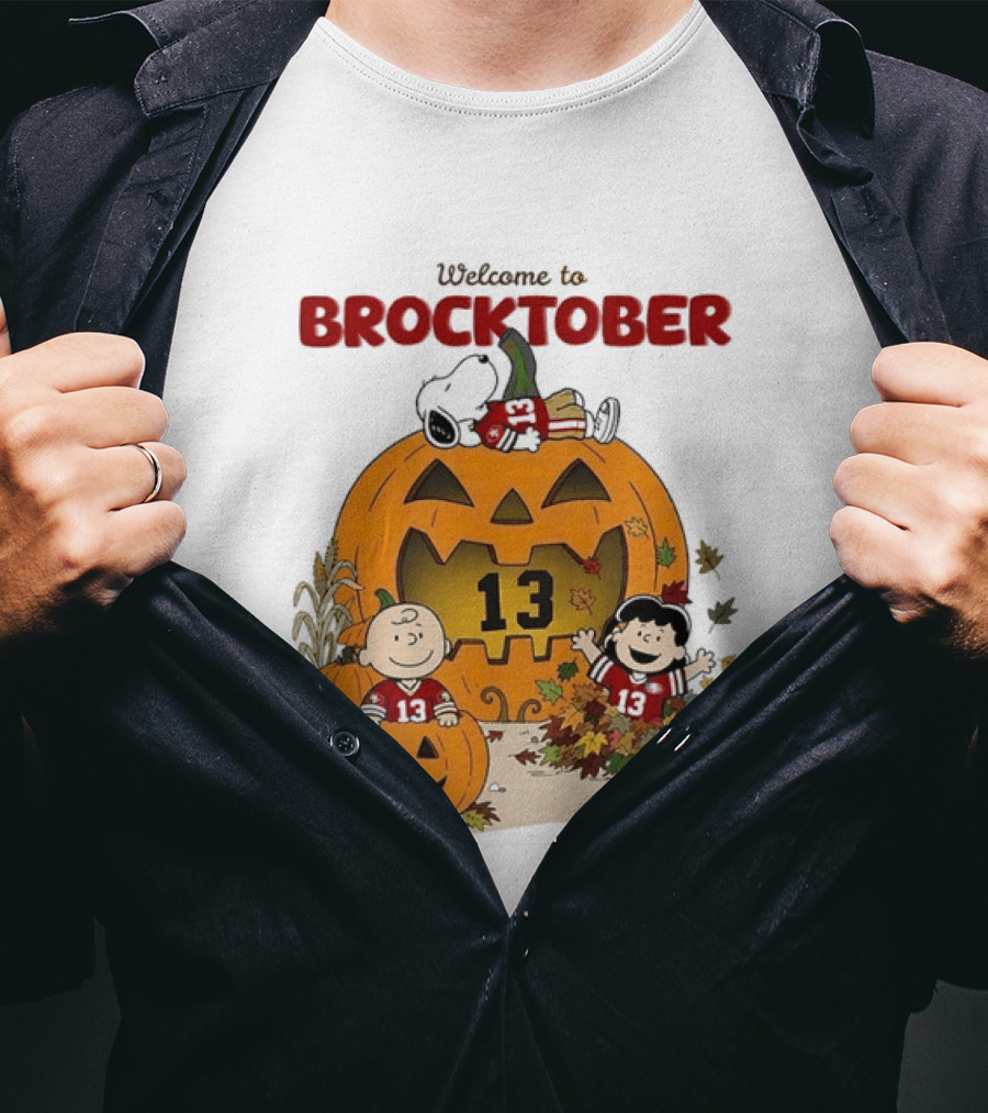 Brock Purdy San Francisco 49ers Welcome To Brocktober Peanuts Halloween Pumpkin Snoopy Charlie Brown T-Shirt