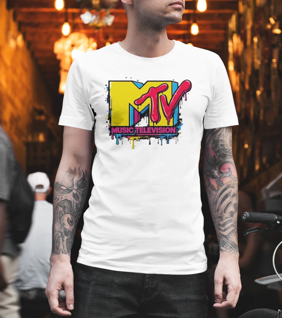 MTV Music Television 90s Nostalgia Bold Neon Drip T-Shirt