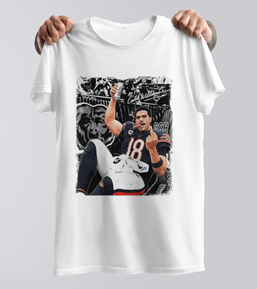 Caleb Williams Chicago Bears Drinking Beer And Smoking Cigar Iconic Gesture T-Shirt