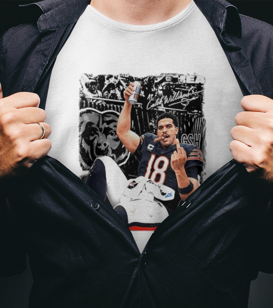 Caleb Williams Chicago Bears Drinking Beer And Smoking Cigar Iconic Gesture T-Shirt