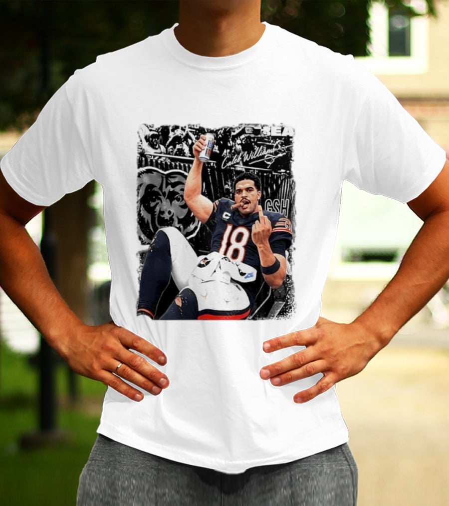 Caleb Williams Chicago Bears Drinking Beer And Smoking Cigar Iconic Gesture T-Shirt