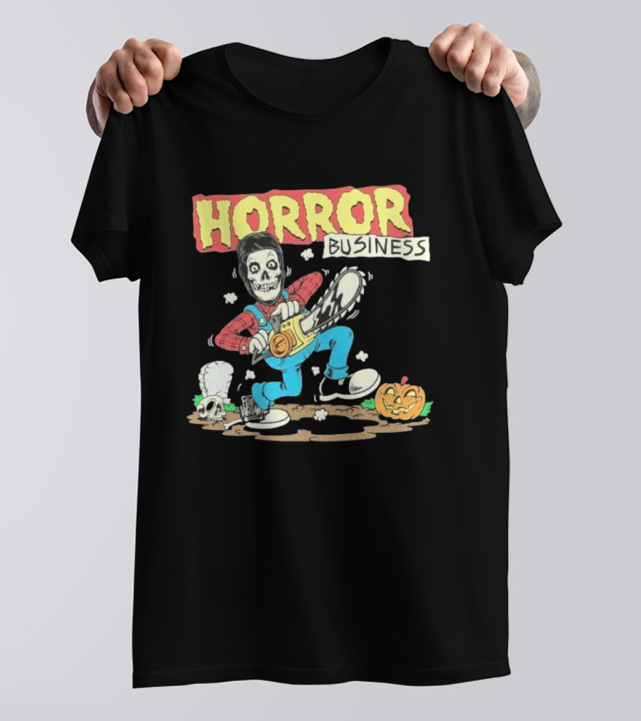 Misfits Horror Business Skeleton With Chainsaw And Pumpkin T-Shirt