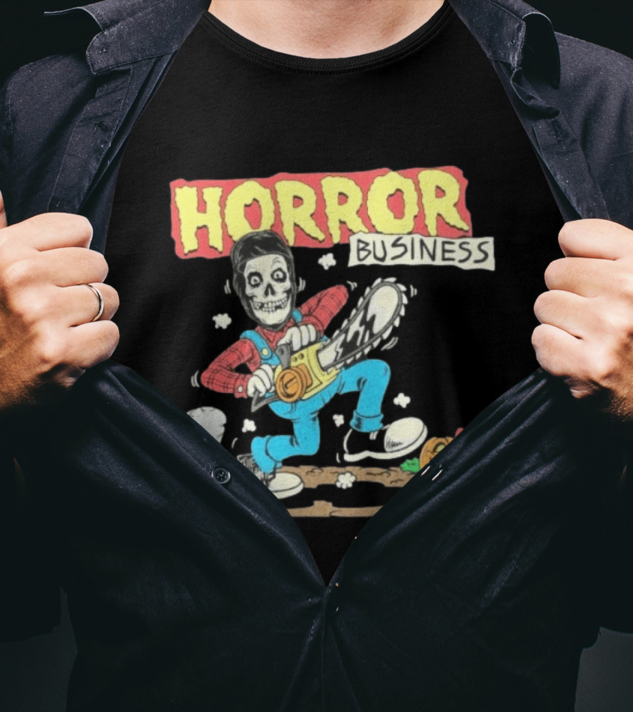 Misfits Horror Business Skeleton With Chainsaw And Pumpkin T-Shirt