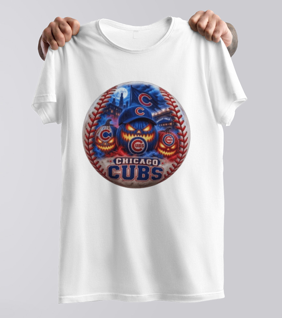 Chicago Cubs Wrigley Field Halloween Jack O' Lantern Baseball T-Shirt