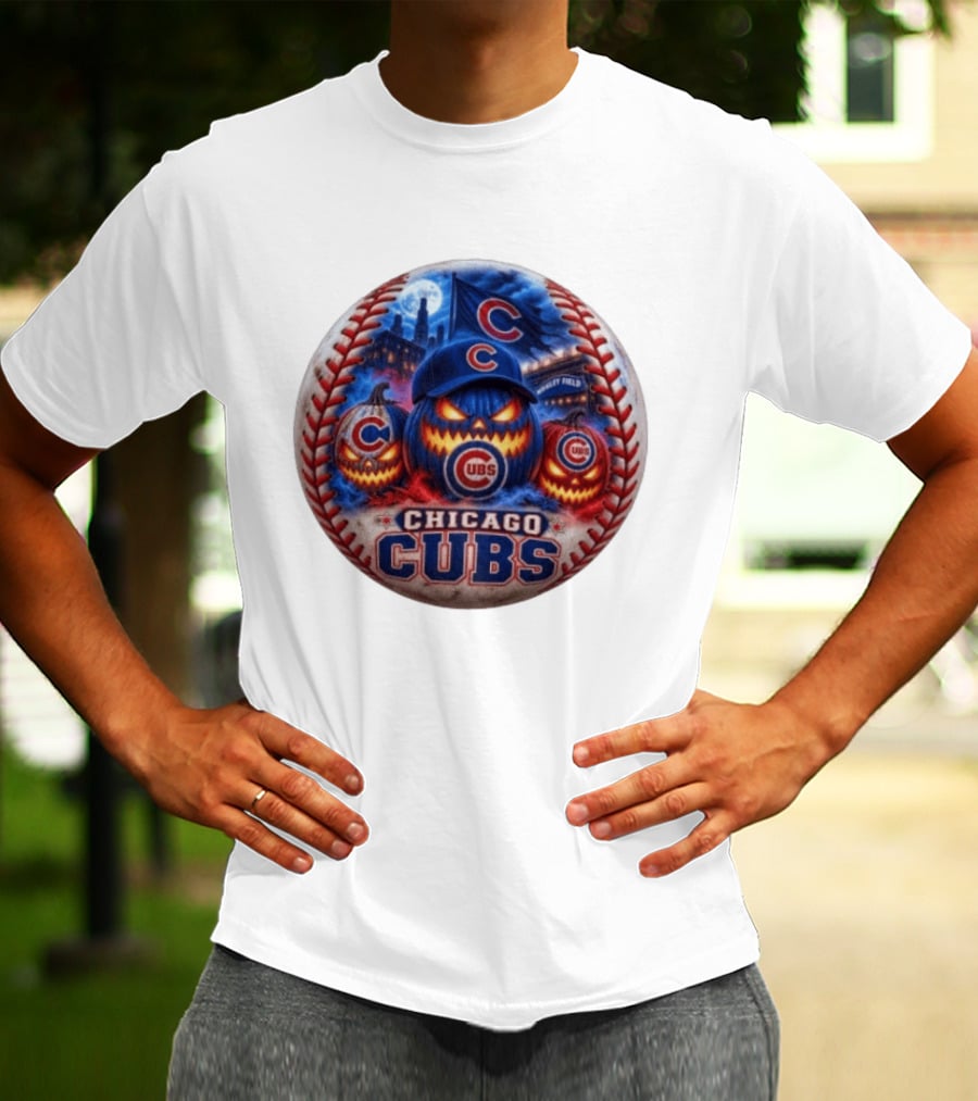 Chicago Cubs Wrigley Field Halloween Jack O' Lantern Baseball T-Shirt