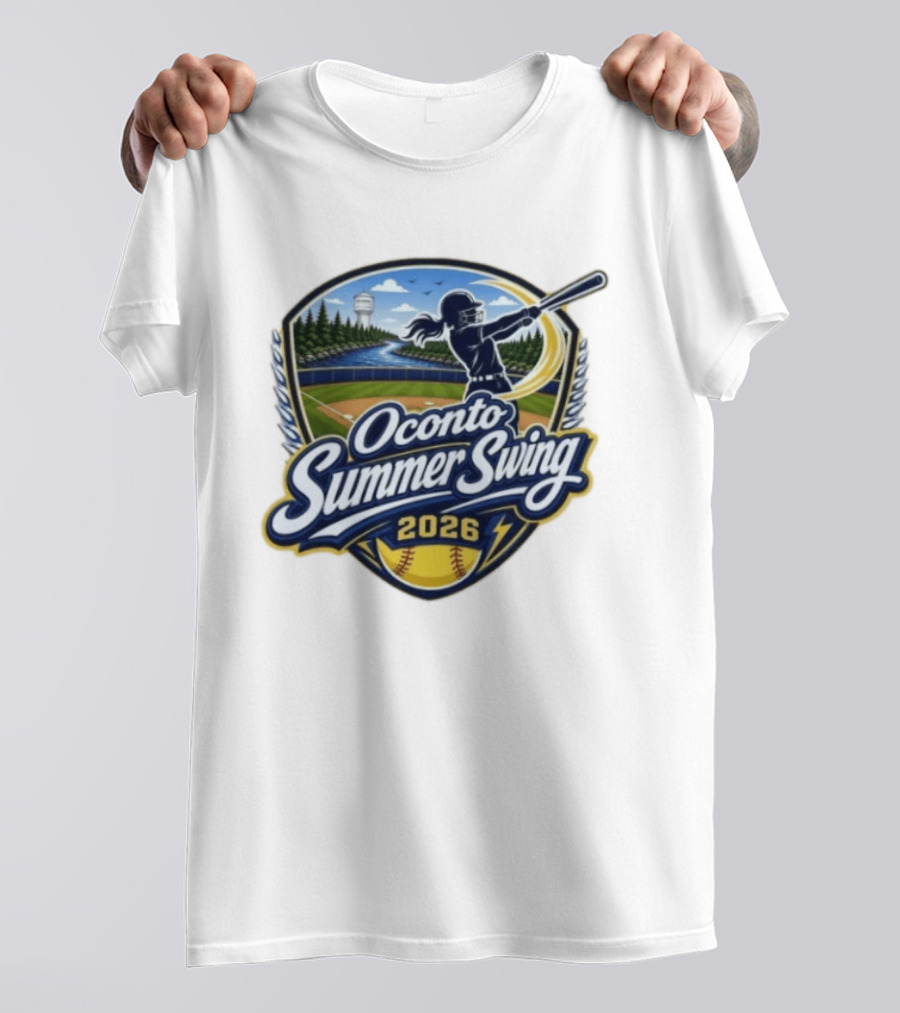 Oconto Summer Swing 2026 Baseball Event With Batter And Scenic Field T-Shirt