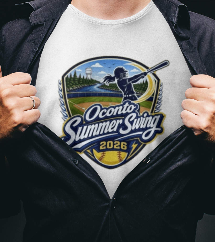 Oconto Summer Swing 2026 Baseball Event With Batter And Scenic Field T-Shirt