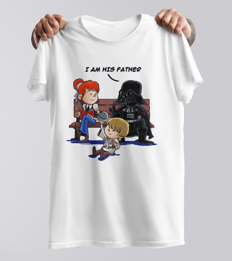 Darth Vader And Luke Skywalker I Am His Father Comic Style Bench Scene T-Shirt