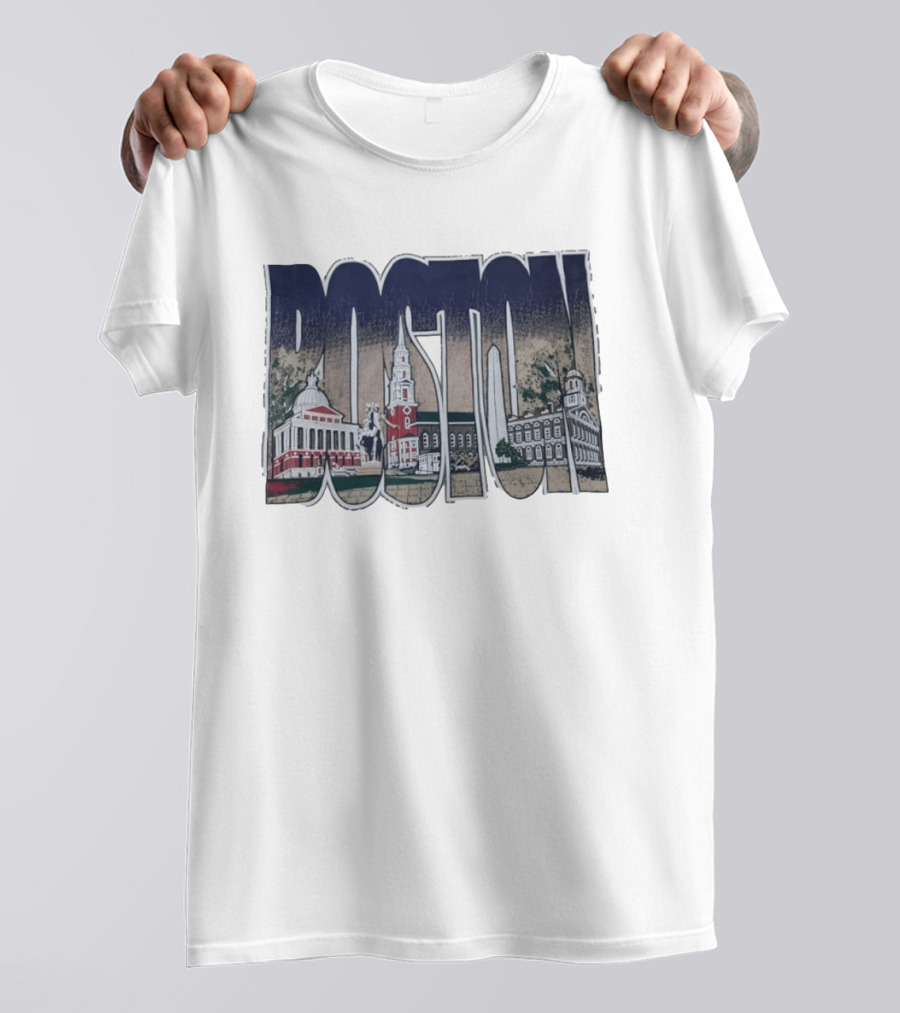 Boston City Skyline Landmark Historic Buildings Distressed T-Shirt