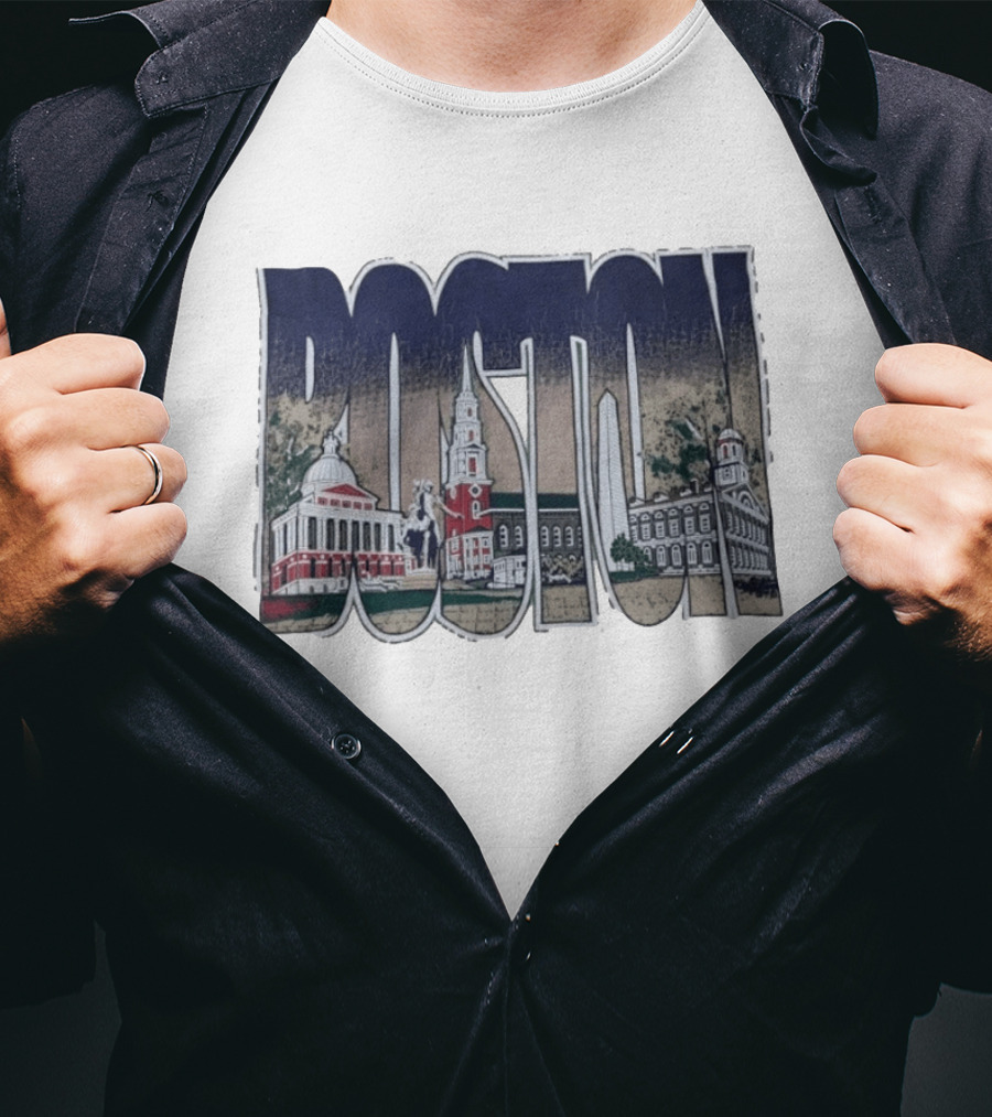 Boston City Skyline Landmark Historic Buildings Distressed T-Shirt