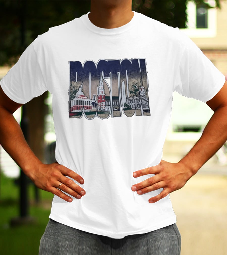 Boston City Skyline Landmark Historic Buildings Distressed T-Shirt
