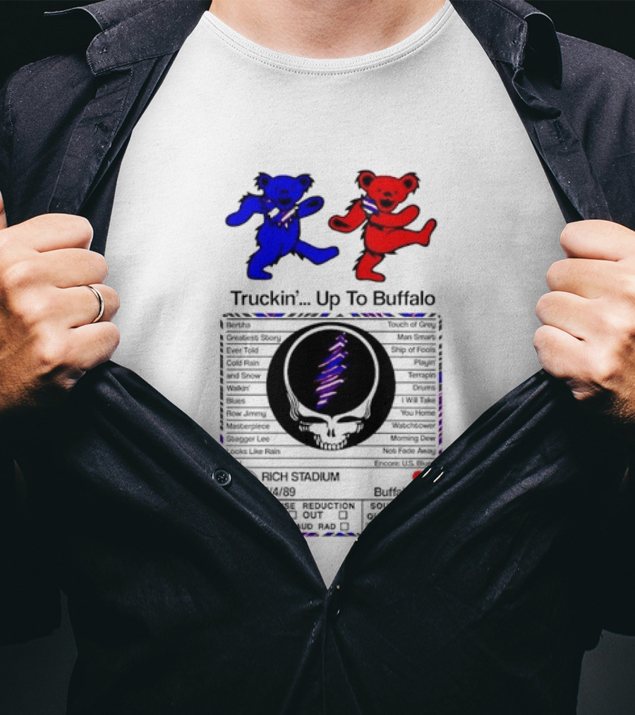 Grateful Dead Dancing Bears Truckin Up To Buffalo Nutrition Label T-Shirt