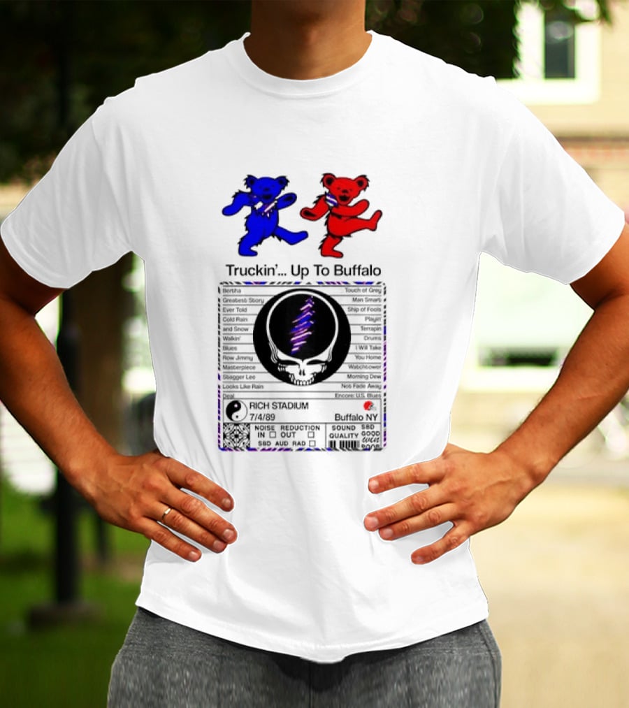 Grateful Dead Dancing Bears Truckin Up To Buffalo Nutrition Label T-Shirt