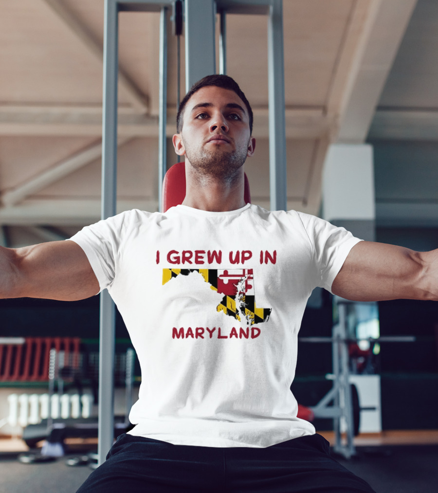 I Grew Up In Maryland State Map Flag T-Shirt