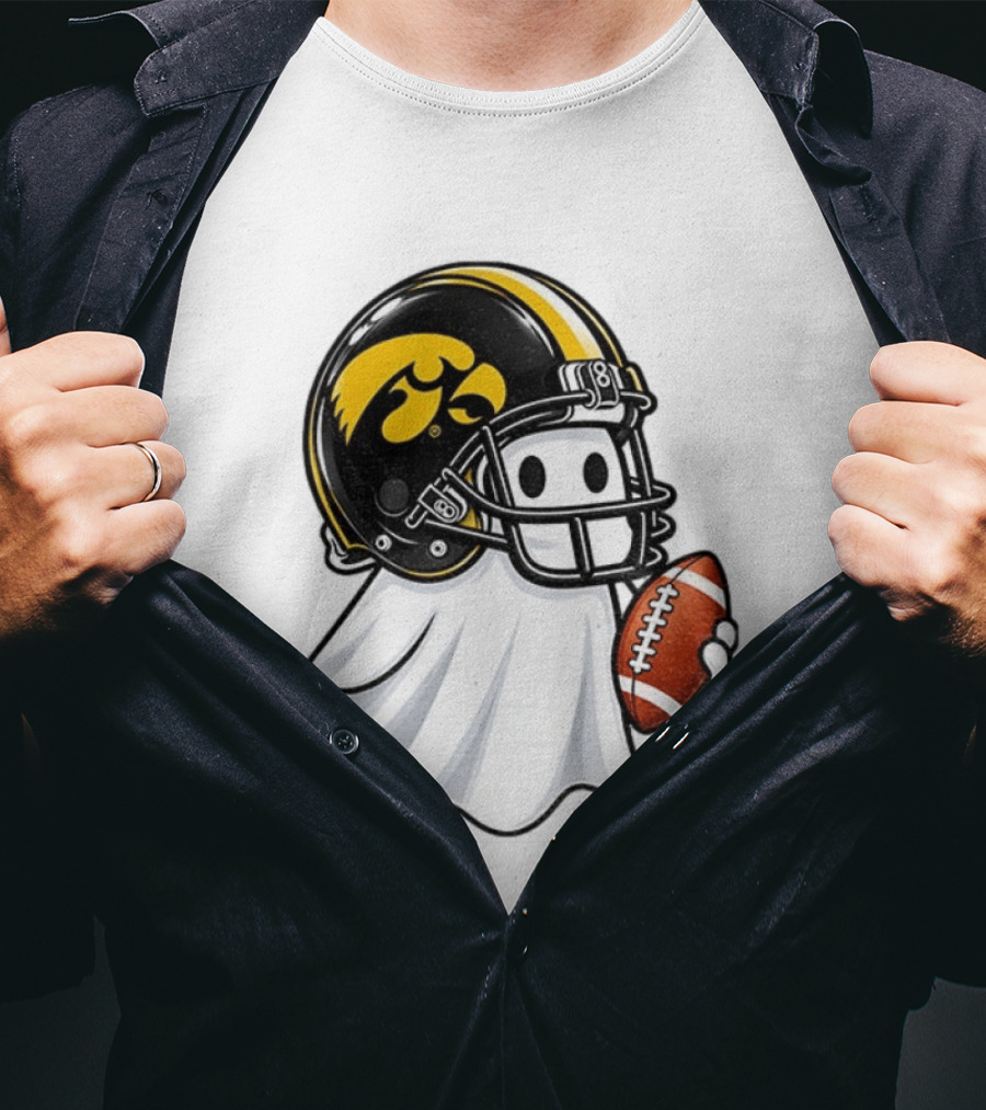 Iowa Hawkeyes Football Ghost Halloween Holding Football T-Shirt