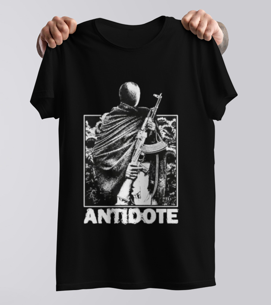 Antidote Masked Figure With Rifle Sunflower Field T-Shirt