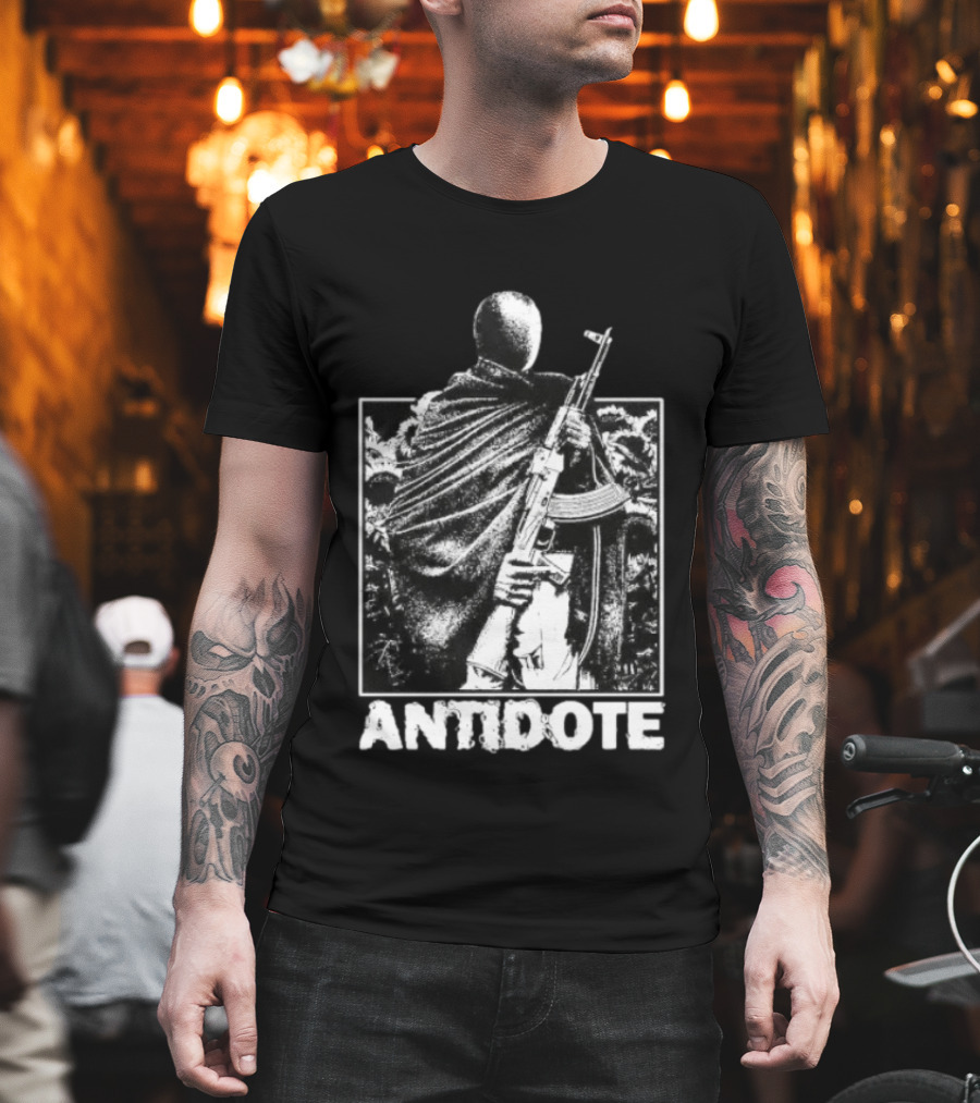 Antidote Masked Figure With Rifle Sunflower Field T-Shirt