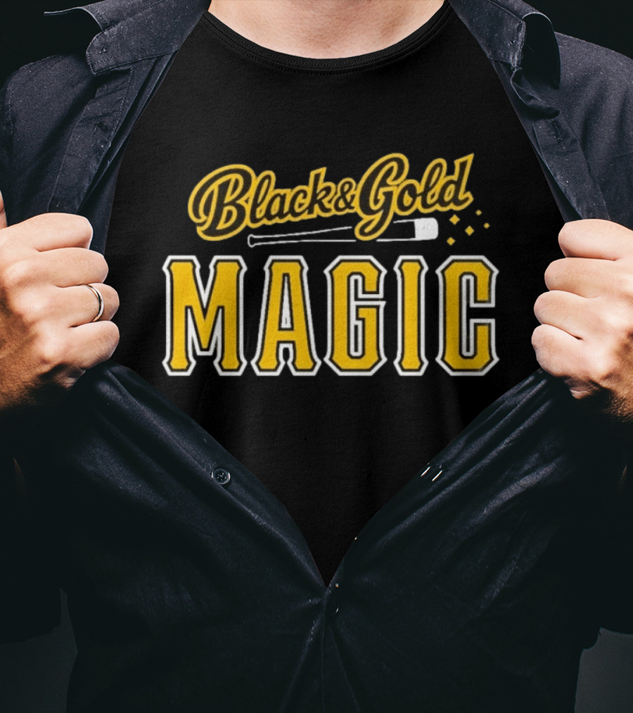 Black And Gold Magic Baseball Sports T-Shirt