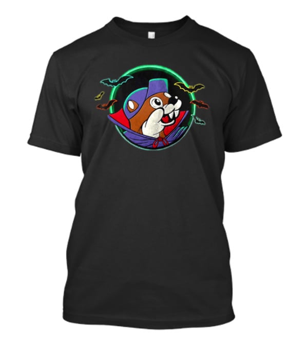 Buc Ee's Bucky The Beaver Halloween Vampire Costume Bats Decor 2 Sided T-Shirt