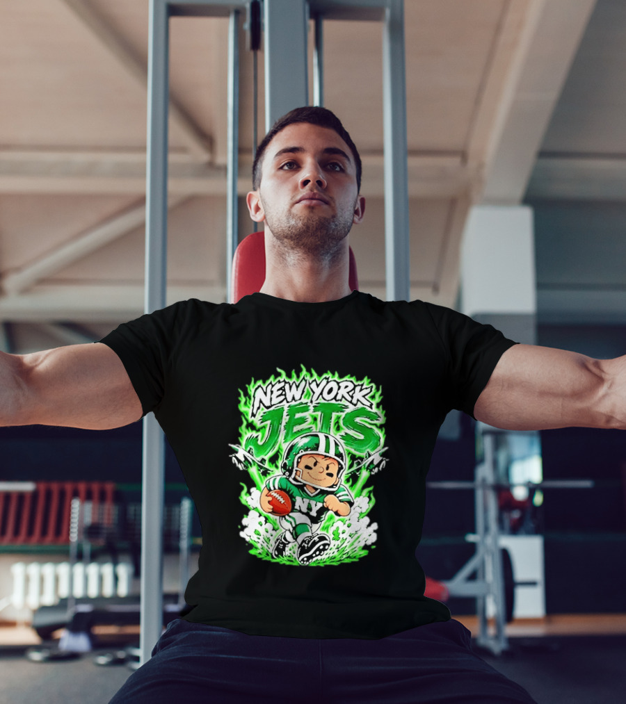 New York Jets Cartoon NY Football Player With Helmet And Ball T-Shirt