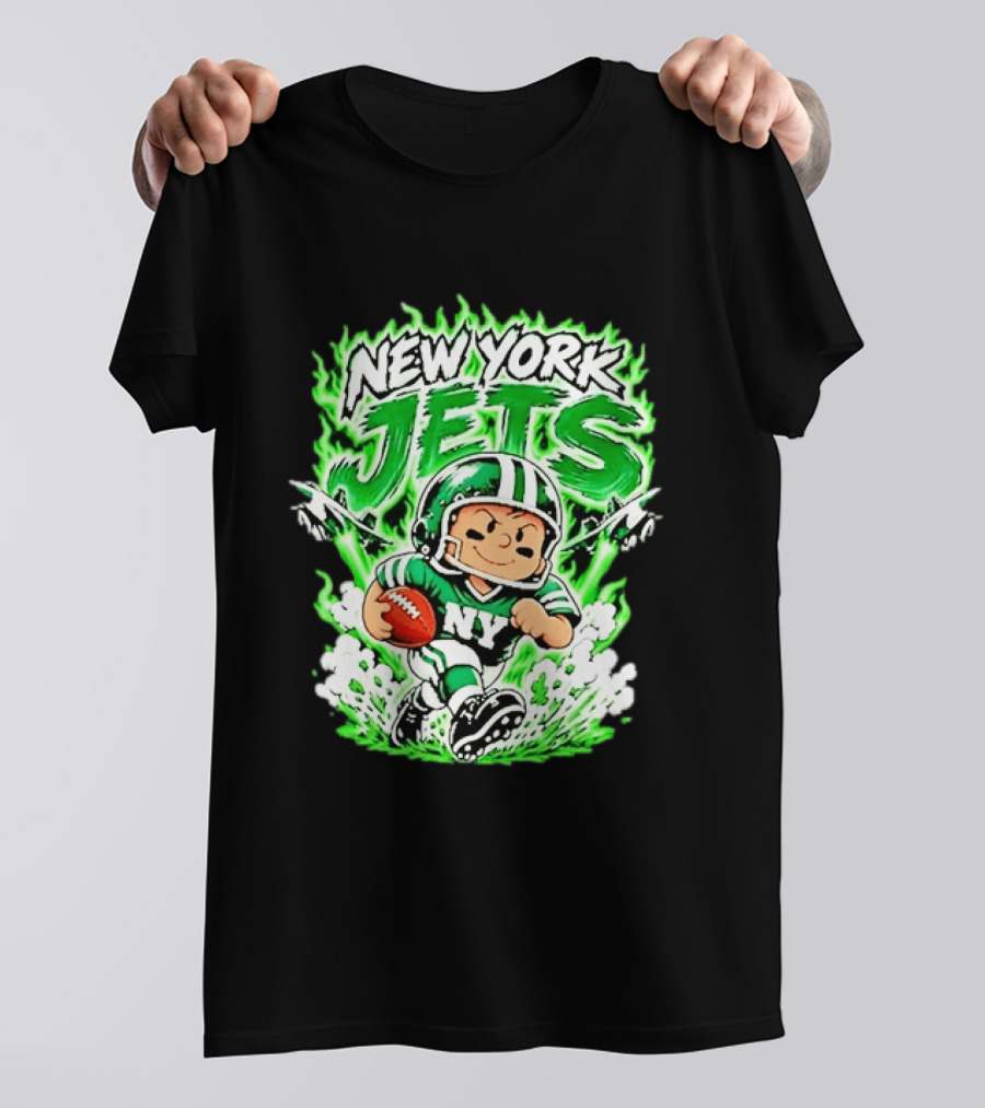 New York Jets Cartoon NY Football Player With Helmet And Ball T-Shirt