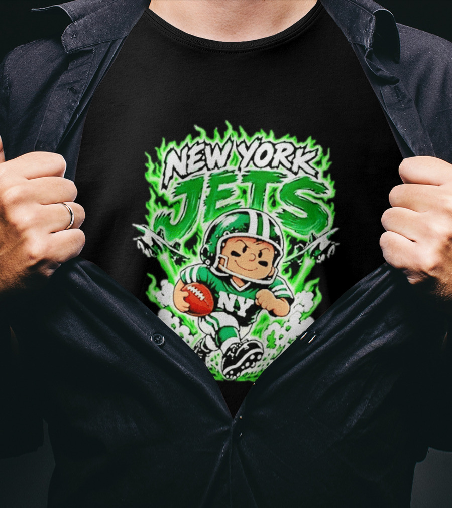 New York Jets Cartoon NY Football Player With Helmet And Ball T-Shirt