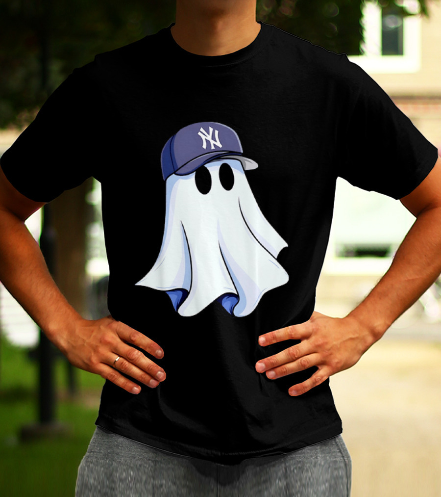 New York Yankees MLB Ghost Baseball Cap Halloween T-Shirt