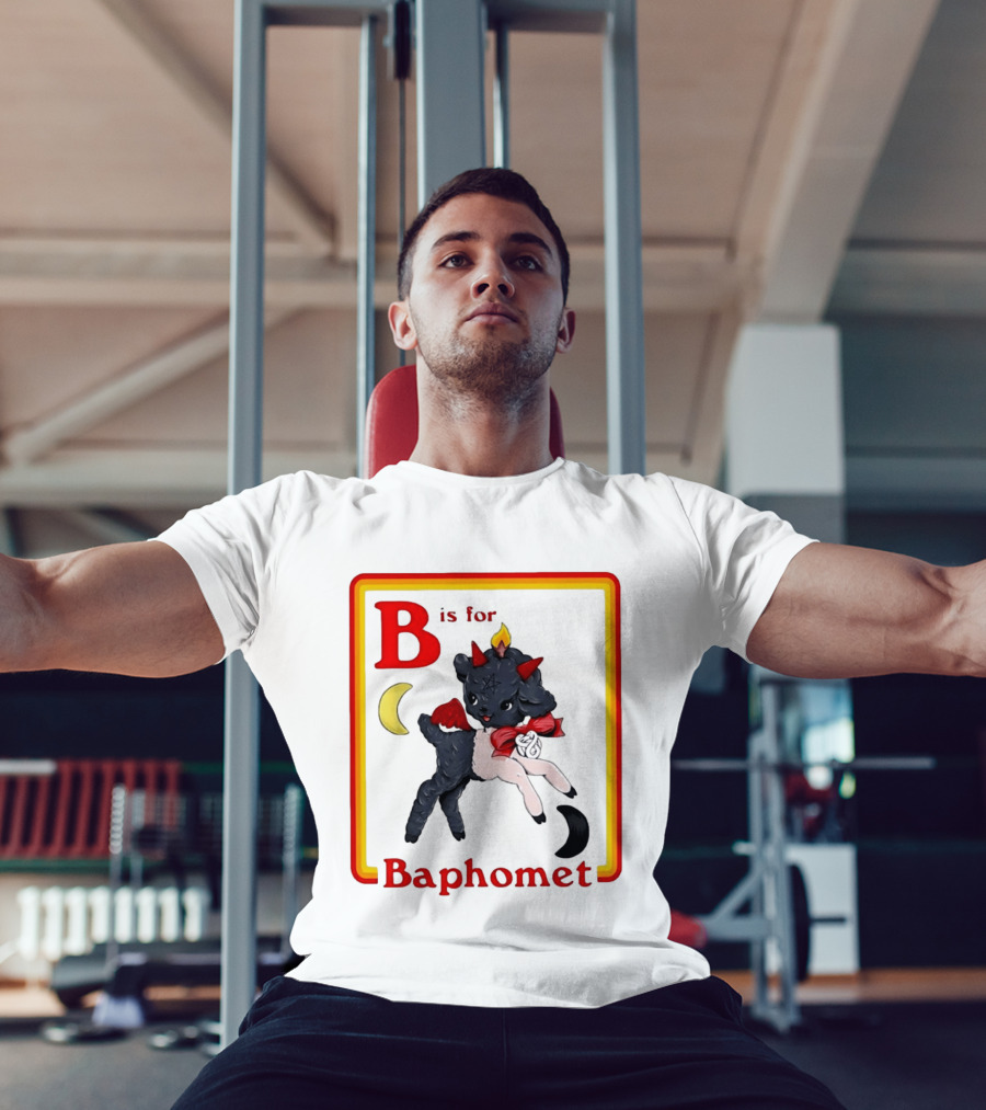 B Is For Baphomet Cartoon Baby Goat Pentacle Moon Horns Flame T-Shirt