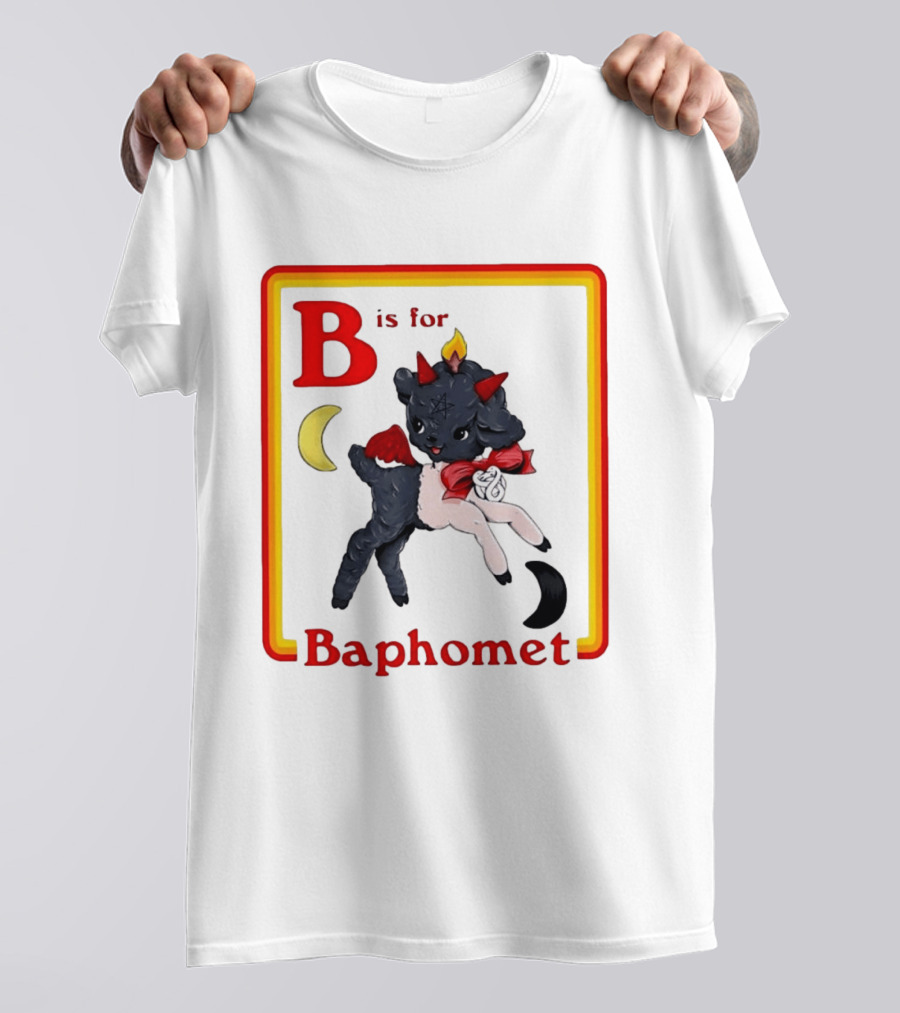 B Is For Baphomet Cartoon Baby Goat Pentacle Moon Horns Flame T-Shirt