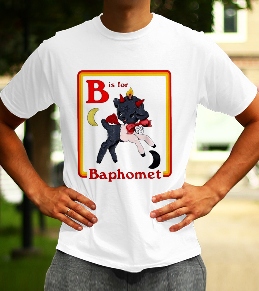 B Is For Baphomet Cartoon Baby Goat Pentacle Moon Horns Flame T-Shirt