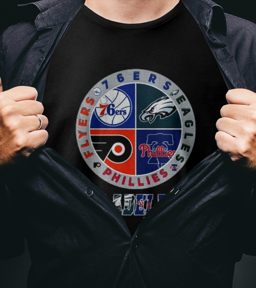 Philadelphia 76ers Eagles Phillies Flyers Team Circle T-Shirt