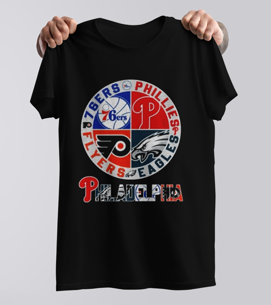 Philadelphia 76ers Phillies Flyers Eagles Sports Team Circle T-Shirt