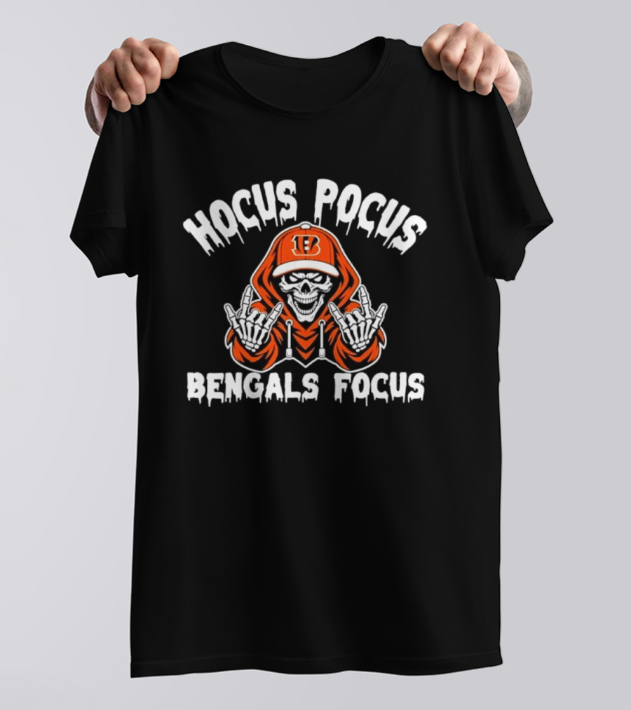 Hocus Pocus Cincinnati Bengals Focus Football Skeleton T-Shirt