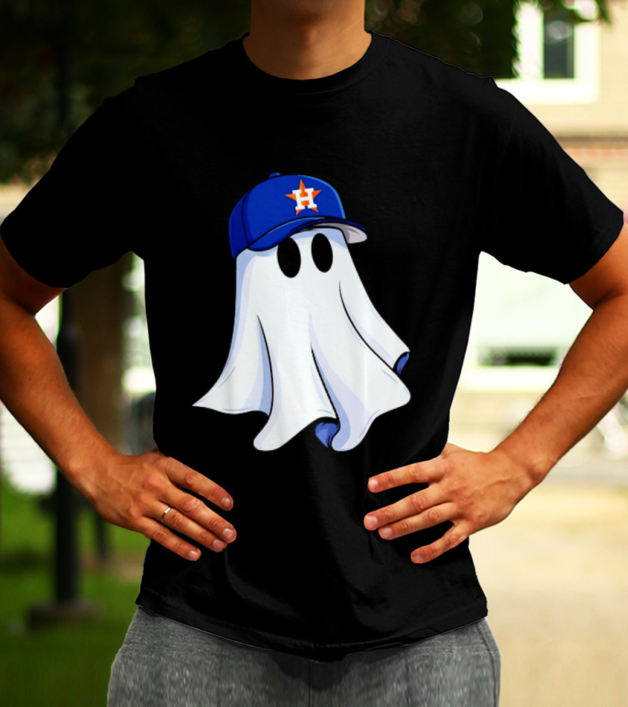 Houston Astros Halloween Ghost Wearing Baseball Cap T-Shirt