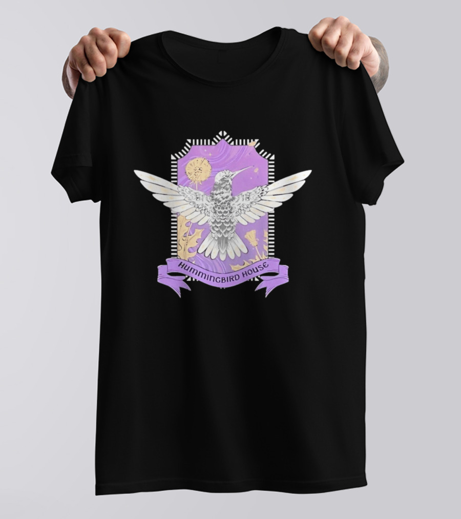 Hummingbird House Nature Botanical Dandelion Crest Purple T-Shirt