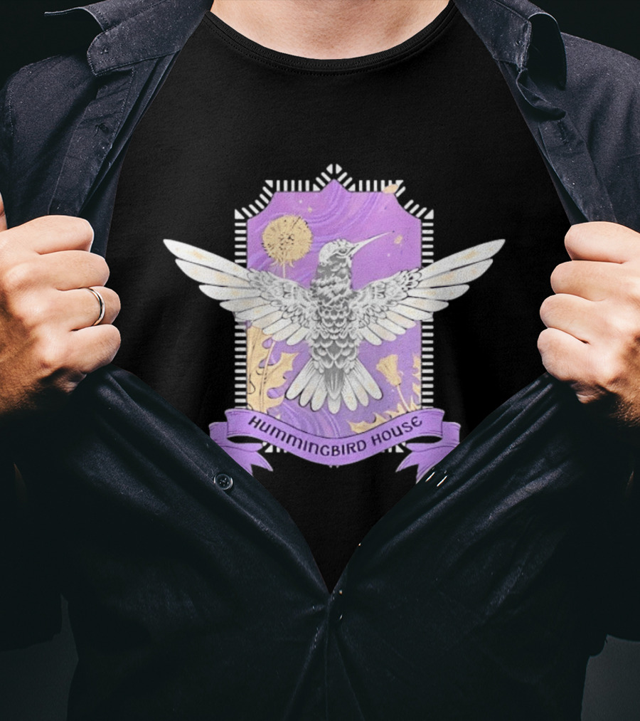 Hummingbird House Nature Botanical Dandelion Crest Purple T-Shirt