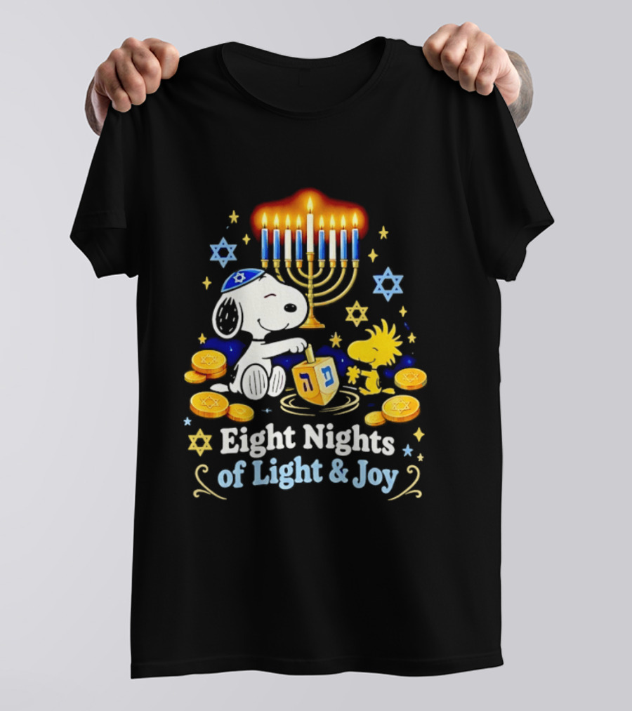 Snoopy Woodstock Hanukkah Menorah Eight Nights Of Light And Joy T-Shirt